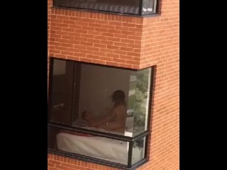Hot college couple Caught! Fucking through dorm window